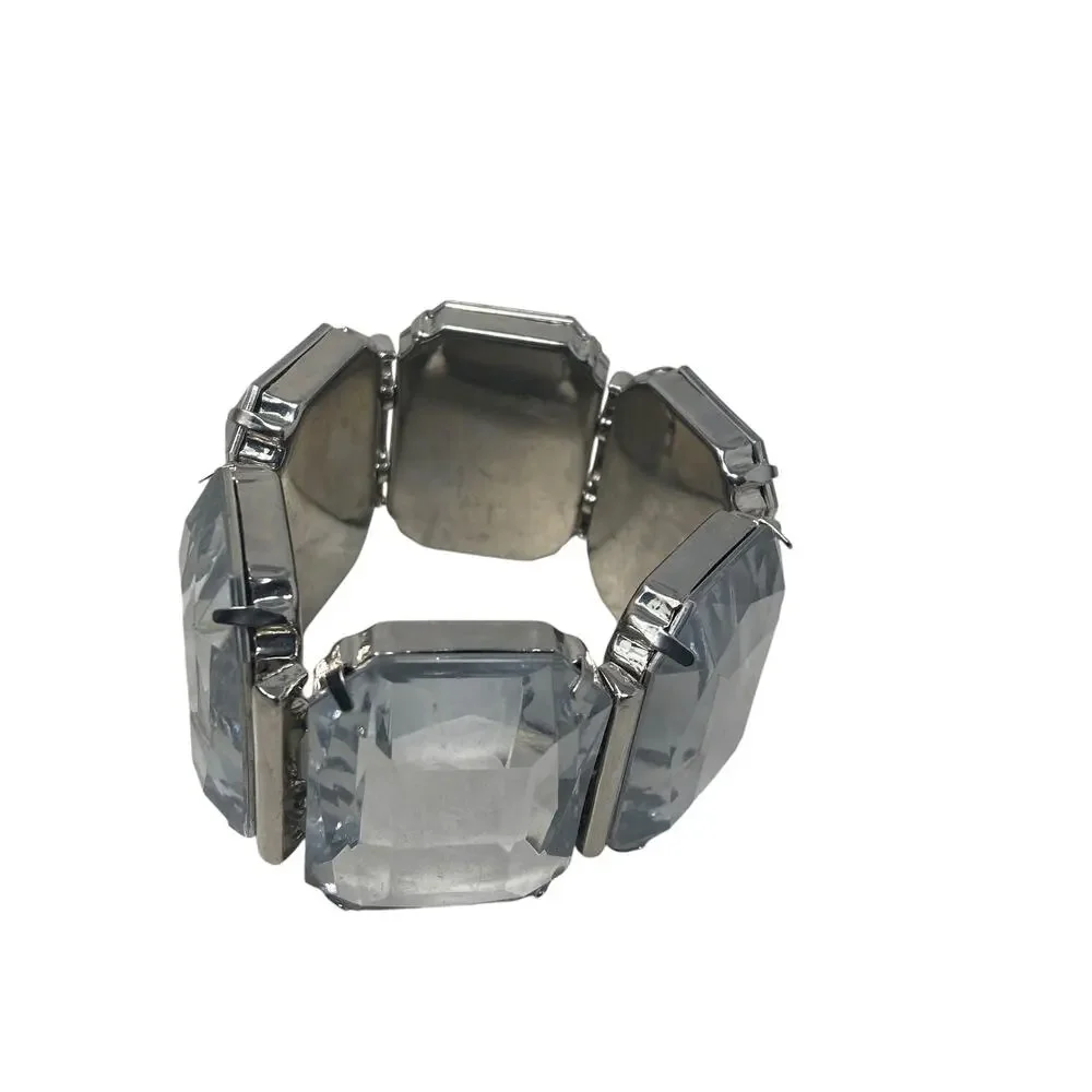 Crystal Chunky Stretch Bracelet Clear Formal Costume Fashion Jewelry - Picture 3 of 7